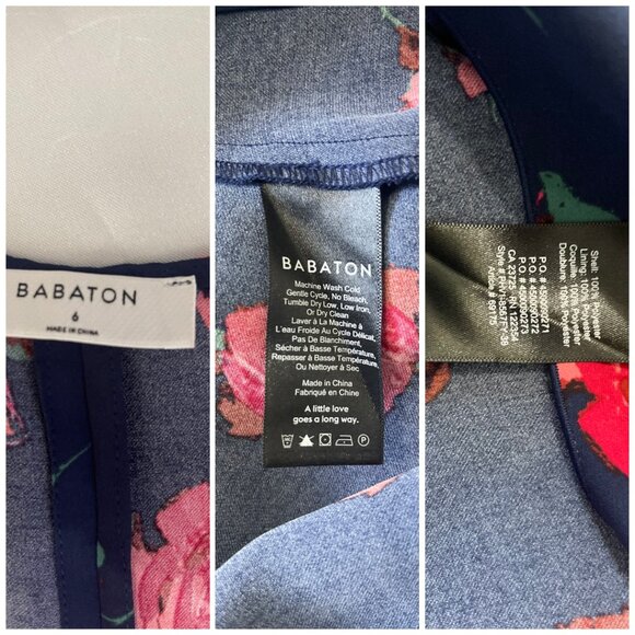 Aritzia Babaton Jedd Navy With Rose Design, High-low Hemline, Wrap Dress Sz-6 - Picture 11 of 11